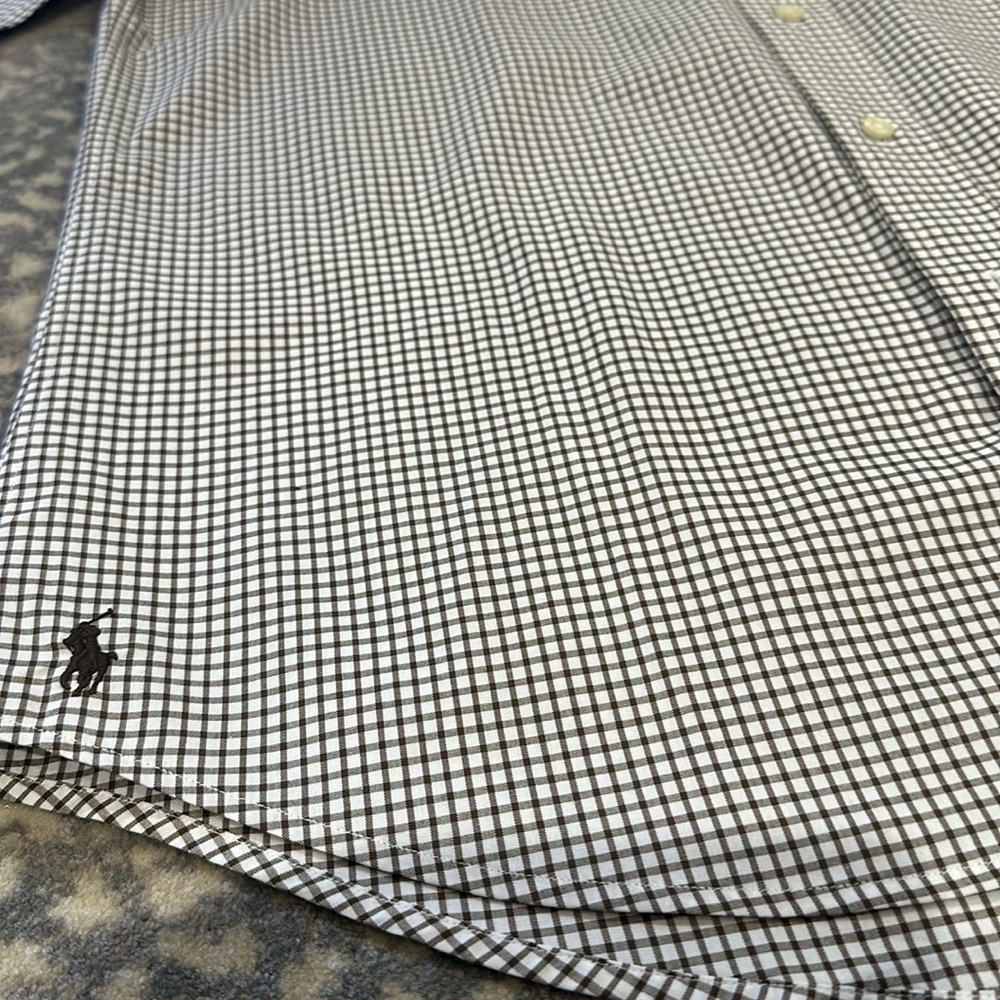 RALPH LAUREN BROWN AND WHITE CHECKERED SIZE M SHIRT - Picture 3 of 9